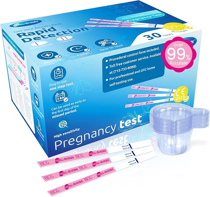 30 Count Pregnancy Tests with Cups, Bulk Pregnancy Test Strips for Detection at Home, Over 99% Accuracy, Individually Wrapped Fertility Tests, Extra-Wide 5mm HCG Tests, Pruebas De Embarazo
