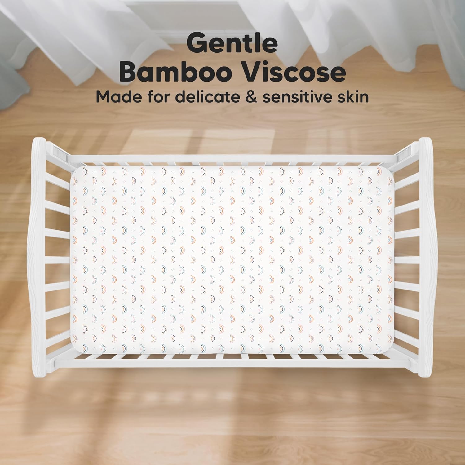 KeaBabies 2-Pack Baby Crib Sheets for Boys, Girls - 52x28 Viscose Derived from Bamboo Toddler Bed Sheets Neutral, Fitted Crib Mattress Cover for Standard Baby Bedding, Soft & Cozy (Jolly Rainbow)