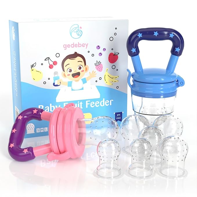 Baby Food Feeder/Fruit Feeder Pacifier Nibbler (2 Pack) - Infant Teething Toys | Silicone Feeder Baby | Mesh teethers for Babies | Baby Feeding Essentials | Frozen Breastmilk Teether (Blue&Pink)