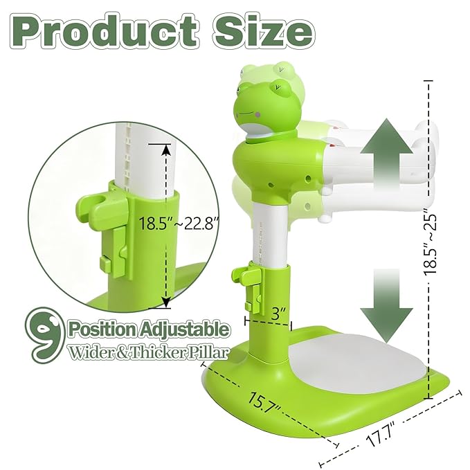 Baby Shower Stand Adjustable Toddler Shower Standing Support with Anti-Slip Base Infants Bath Support for 8-36 Months Portable Bath Helper (Frog)