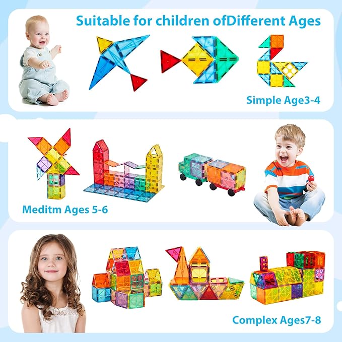 Magnetic Building Tiles, 134PCS Large Magnet Building Set,Magnetic Blocks, 3D STEM Stacking Toys, Magnets Toy for Kids Boys Girls