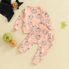 0-4T Toddler Boy Girl Halloween Outfit Fall Clothes Ghost Long Sleeve Sweatshirt Top Pants Baby Halloween Clothes