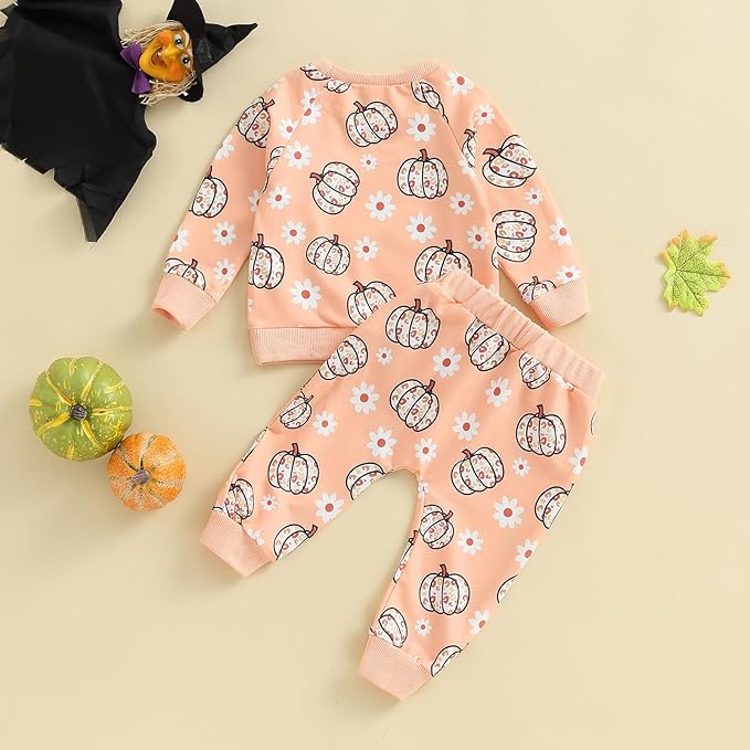 0-4T Toddler Boy Girl Halloween Outfit Fall Clothes Ghost Long Sleeve Sweatshirt Top Pants Baby Halloween Clothes