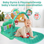 Baby Gyms Play Mat, Infant Toy Play Mat Activity Center, Baby Play Piano Mats with Music and Lights, Activity Padded for Babies Newborns and Toddlers Boys and Girls 0-12 Months, Green