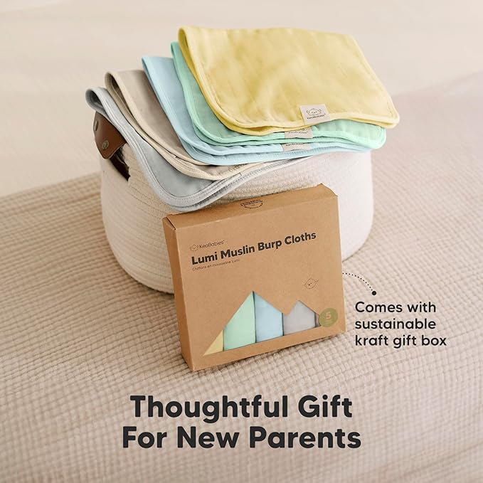 5-Pack Cotton Muslin Burp Cloths Baby Girls, Boys - Soft & Absorbent Spit Up Burp Rags, Large Muslin Towel, Cotton Wash Cloths for Babies, Newborn, Infant, No Shrink, Durable, Neutral (Mirage)