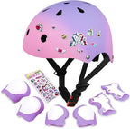 Kids Bike Helmet with DIY Stickers and Knee Pads Elbow Pads Wrist Guard Set for Ages 3-8-14 Toddler Boys Girls Helmet for Roller Skates Cycling Skateboarding Bicycle Scooter
