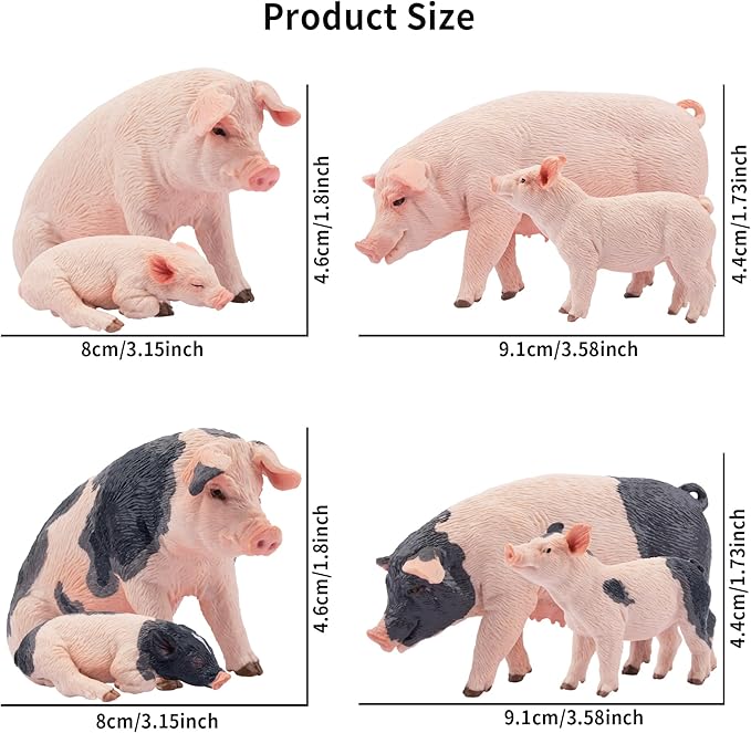 Toymany 8PCS Realistic Pig Figurines Set, Plastic Pig Figures Farm Animals Toys, Birthday Christmas Toy Gift for Kids Toddlers