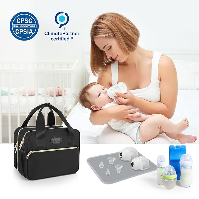 PIIOSER Breastmilk Cooler Bag with Ice Pack, Compatible with Wearable Breast Pumps & Accessories - Portable Pumps Carrying Case for Nursing & Working Moms, Black