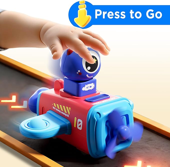 iPlay, iLearn Press to Go Car Toys for Toddlers 1-3, Baby Airplane Race Cars, Infant Push Go Play Vehicle Set, Boys Pull Back Friction Car for 6-9-12-18 Month, 1st Birthday Gift for 1-2 Years Old Kids