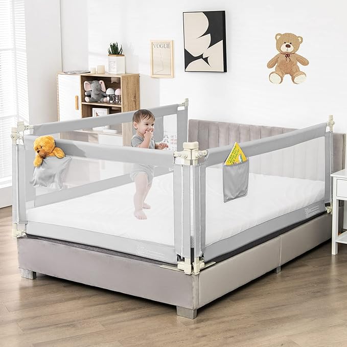 HONEY JOY Bed Rail for Toddlers, 69-in Extra Long, Portable Safety Bed Guardrail w/Side Pocket, Baby Bed Rail Guard, Fit King & Queen Full Twin Size Bed Mattress (69 INCH, Gray)