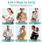 Baby Carrier, Newborn to Toddler(25-60 lbs), Adjustable Detachable 6-in-1 Ergonomic Toddler Carrier, Easy-to-Use, Front & Back Carry & Baby Hip Carrier for Hands-Free Parenting