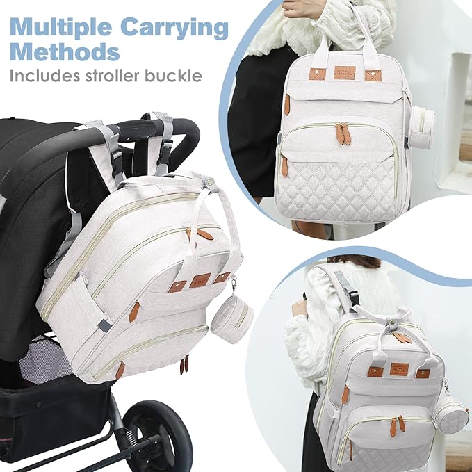 Diaper Bag Backpack, Large Diaper Bag with Changing Station, New Mom Gifts, Lightweight Waterproof Unisex Diaper Bag with Insulated Pockets and USB Charging Port, Beige