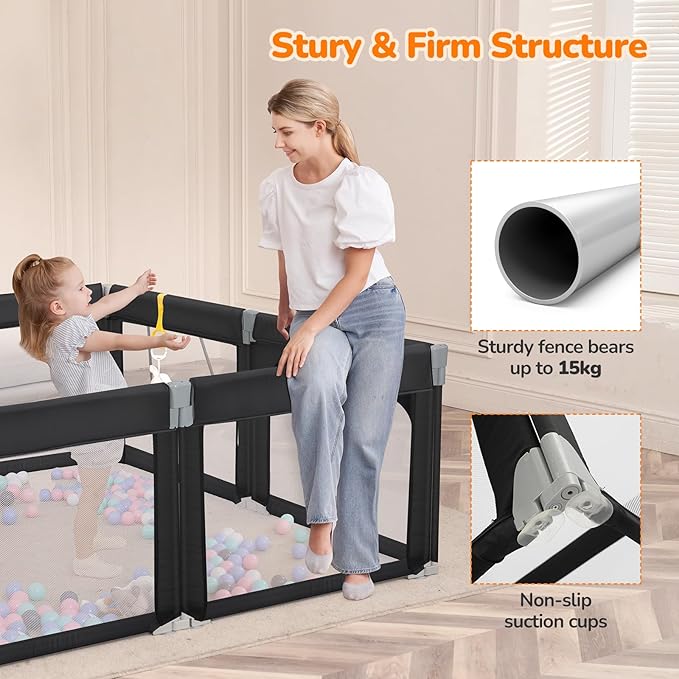 Dripex Foldable Playpen for Babies and Toddlers, 71"×69" Extra Large Baby Playpen, Indoor & Outdoor Safety Gate Collapsible Play Pen, Baby Fence Play Area with Visible Mesh, Black