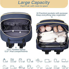 MOMUVO Diaper Bag Backpack, Quilted Baby Bag with Changing Pad & Stroller Straps & Pacifier Case, Large Travel Diaper Bags for Mom Dad, Blue