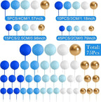 75 Pieces Cake Balls Topper Decorations Foam Cupcake Topper Mini Balloon Cake Topper Balls Cake Picks for Cake Deco Birthday Party Wedding（Blue Gold White Series）