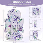 Infant Car Seat Insert and Strap Covers, Very Soft Car Seat Head Support Baby Girl Boy, Reversible Newborn Carseat Insert Cushion Fits for Stroller, Baby Swing, Bouncer (Purple Floral)