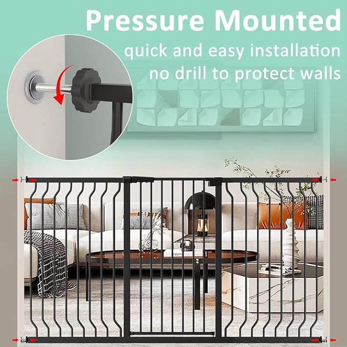 ALLAIBB Black 40.55" Extra Tall Wide 29.92-46.85" Baby Gate Pressure Mounted Walk Through Child Kids Safety Toddler Tension Pet Dog Gates with Extension for Doorways Kitchen