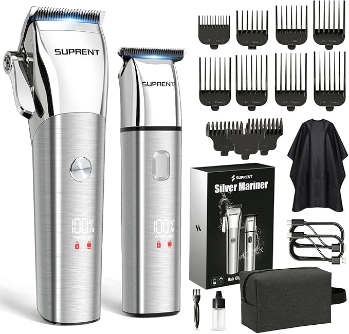 SUPRENT Low Noise Hair Clippers for Men Easy-Clean Waterproof Clippers, Cordless Clippers & Trimmers Set for Family Grooming