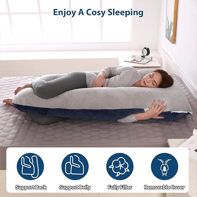 Amagoing 55 inches Pregnancy Pillows for Sleeping, U Shaped Maternity Full Body Pillow for Pregnant Women with Hip, Leg, Back, Belly Support, Washable Velour Cover Included