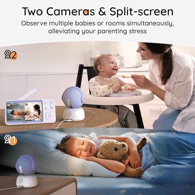 BOIFUN Additional Baby Camera Specifically Compatible with Baby2TM Video Baby Monitor, 360° Camera with Night Light, Auto Tracking, AI Motion & Sound Detection, Two-Way Audio
