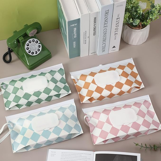 FEBSNOW 4 Pack Baby Wipes Dispenser Holder, Portable Refillable Baby Wet Wipes Pouch Container Reusable Travel Case