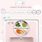 Stainless Steel Baby Plate with Suction, 9” Divided Toddler Plates with Removable Silicone Sleeves for Kids, Non-Toxic Non-Slip Unbreakable Dishwasher Safe Dinnerware Set of 2, Pink & Beige