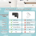 12 Pack Soft Corner Protector Baby Proofing Edge and Corner Guards, Safety Pre-Taped Rubber Foam Furniture Bumper for Fireplace, Table, Stair, Cabinet (Black)