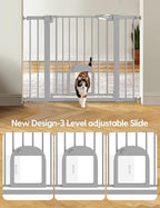 Babelio Baby Gate with Adjustable Cat Door,29-43" Auto Close Durable Pet Door for Stairs,Doorways and House, Pressure Mounted,Easy Install,Effortless Walk Thru,Gray