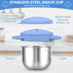 2-Pack Stainless Steel Snack Cup for Toddlers Spill-Proof, Baby Food Containers with Removable Silicone Lids & Handles | Dishwasher Safe, BPA-Free On-the-Go Kids Snack Containers Box