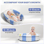 Collapsible Baby Bathtub, Baby Tubs for Newborns with Soft Cushion & Thermometer & Toy Organizer Mesh Bag, Infant Bathtub to Toddler 0-36 Months, Portable Travel Newborn Baby Bathtubs (Blue)
