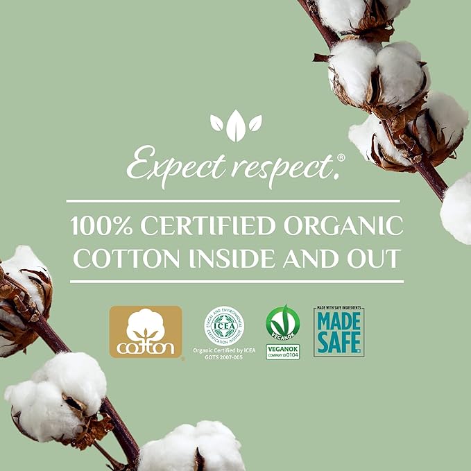 Organyc New and Improved 100% Certified Organic Cotton Inside and Out Overnight Feminine Pads, Heaviest Flow, Super Absorbency, 28 Count