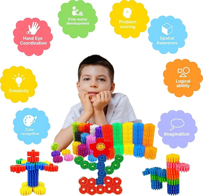 STEM Building Blocks Toys for Kids – Educational and Safe Gear Interlocking Construction Playset – Develop Creativity and Problem-Solving Skills