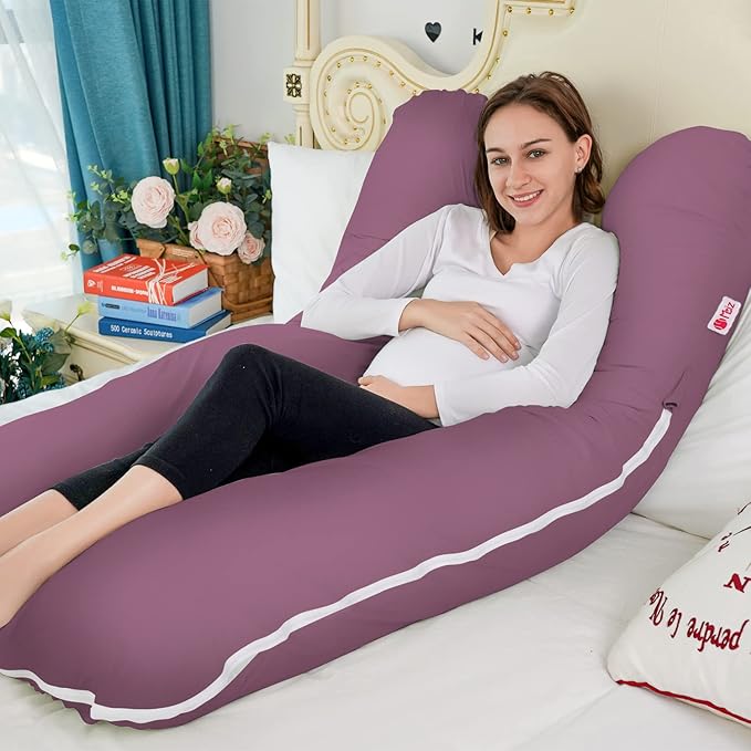 Meiz Pregnancy Pillow,Cooling Silky Pregnancy Pillows for Sleeping,Full Body Maternity Pillow for Pregnant Woman with Cooling Silky Jersey Cover,Dark Purple