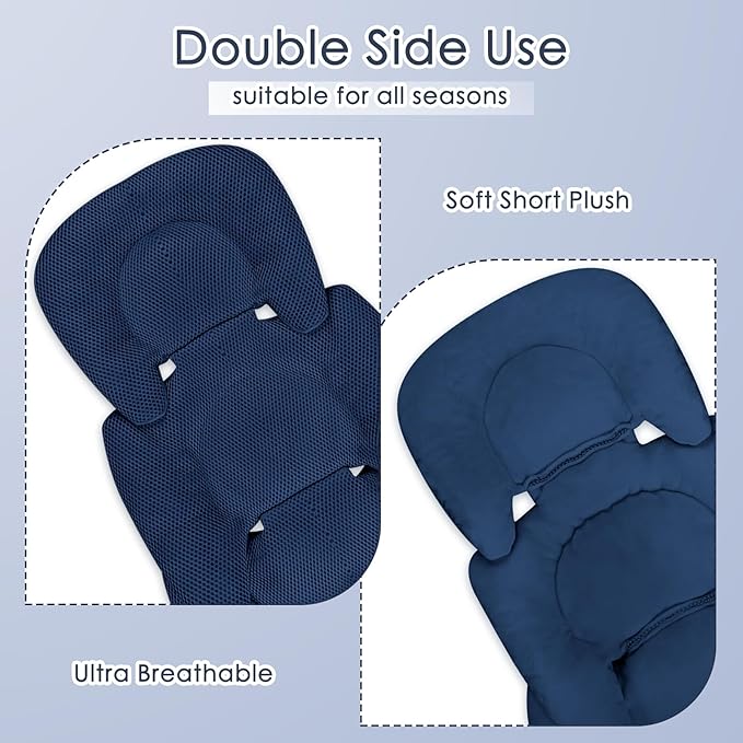 Infant Car Seat Insert for Newborn Girls Boys, Summer Mesh Baby Carseat Head Support with Strap Pads, Soft Reversible Baby Car Seat Insert Cushion Pad for Car Seat, Stroller, Bouncer, Swing, Blue