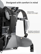 besrey Baby Backpack Carrier, Toddler Hiking Backpack with Safety 3-Height Seat, Adjustable Straps&Waist Belt, Foldable Frame Lightweight Large Capacity Child Carrier for Hiking (Black/Grey)