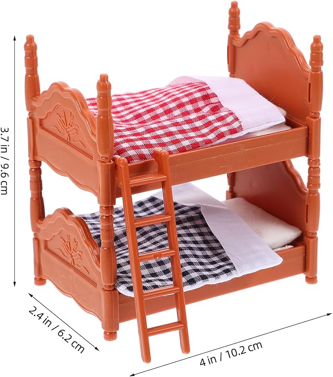DOITOOL Wooden Doll Bunk Bed, Doll House Furniture Dollhouse Decoration Accessories Simulation Dollhouse Miniature Bunk Bed DIY Dolls Beds with Ladder