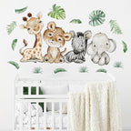 44.88 x22.98 Inch Watercolor Jungle Animal Wall Decals - Tiger, Elephant, Zebra Peel & Stick Wall Art Stickers for Baby Nursery, Playroom, Bedroom, Classroom & Kindergarten Decor