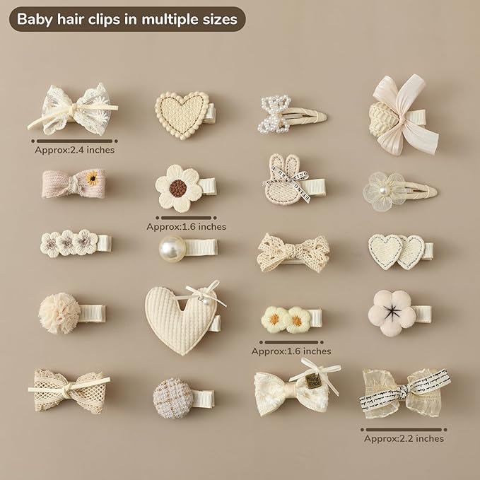 20 PCS Toddler Hair Clips 2.4 Inch Baby Girl Hair Bows Fully Covered Barrettes Infant Hair Accessories for Babies and Kids