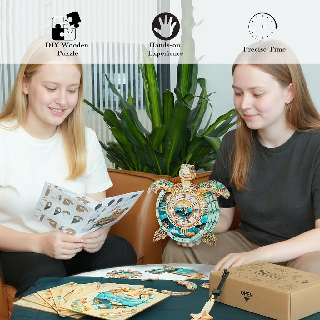3D Puzzles for Adults Clock-Turtle Design Model Kit-Mechanical DIY Pendulum Clock with Roman Numerals-Desk Home Office Decor Personalized Gift for DIY Lovers