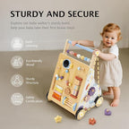 Frogprin Wooden Baby Walker, Baby Push Walker, Montessori Walker Toy for Babies 12M+ Learning to Walk & Sit-to-Stand, Adjustable Speed Walkers for Boys, Baby Activity Center with Sensory Toy for Girls