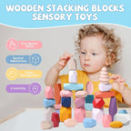 48 PCS Wooden Stacking Rocks Stones Building Blocks, Montessori Toys for 3+ Year Old Preschool Learning Activities Balancing Stacking Game, Birthday Gifts for 3 4 5 6 Year Old Girls Boys Kids