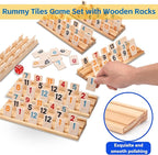 Upgraded Rummy Cube Game Set 6-8 Players with 8 Wooden Holders and 214 Rummy Tiles, Travel Family Board Game for Adults and Kids