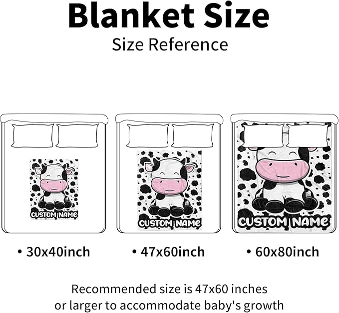 Personalized Baby Blankets for Girls, Custom Name White Cow Pattern Baby Blanket, Soft Minky Dot Blanket for Newborns and Toddlers, Ideal for Baby Showers Christmas Brithday Gifts