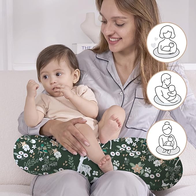Little Grape Land Nursing Pillow,Upgraded Breast Feeding Pillow for Mom,Breastfeeding & Bottle Feeding for 0–13 Months, Soft Machine Washable Cover with firm breathable filling, Tummy Time,Forest Deer