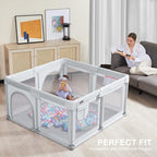 ANGELBLISS Baby Playpen Mat, Self-Inflating Play Mat for Babies and Toddlers, Roll Up & Waterproof Foam Crawling Mat for Floor, Portable Playmat for Babies with Travel Bag Grey (50×50in)