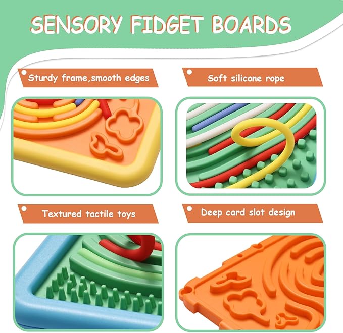 Sensory Activity Board for Kids & Adults:Double-Sided Stress Relif Sensory Board Toys with 40 Strings & Storage Bag | Quiet Fidget Board for ADHD & Autism Boys Girls Ages 3 4 5 6 7 8 9 10（2PCS