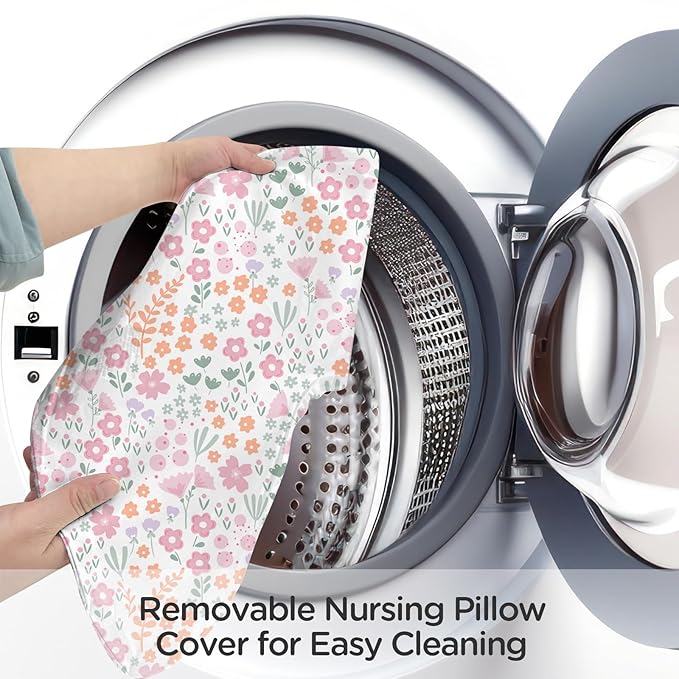 Little Grape Land Nursing Pillow & Breastfeeding Pillow for Baby Feeding, Ergonomic U‑Shape Support, Removable Washable Cover, 23 x 16 x 6.5 in, Floral