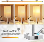 Touch Bedside Table Lamp for Nightstand - 3-Way Dimmable Night Lamp with USB A + Type C Charging Ports and Two AC Outlets, Small Desk Light with E26 LED Bulb for Bedroom Living Room Dorm Office