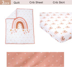 3 Piece Rainbow Boho Crib Bedding Set - Standard Size Nursery Bedding for Boys and Girls with Crib Sheet, Comforter & Crib Skirt