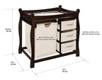 Badger Basket Sleigh-Style Baby Changing Table - Diaper Changing Station with 3 Storage Baskets - Nursery Organizer with Hamper, Changing Pad, Safety Rails - Espresso